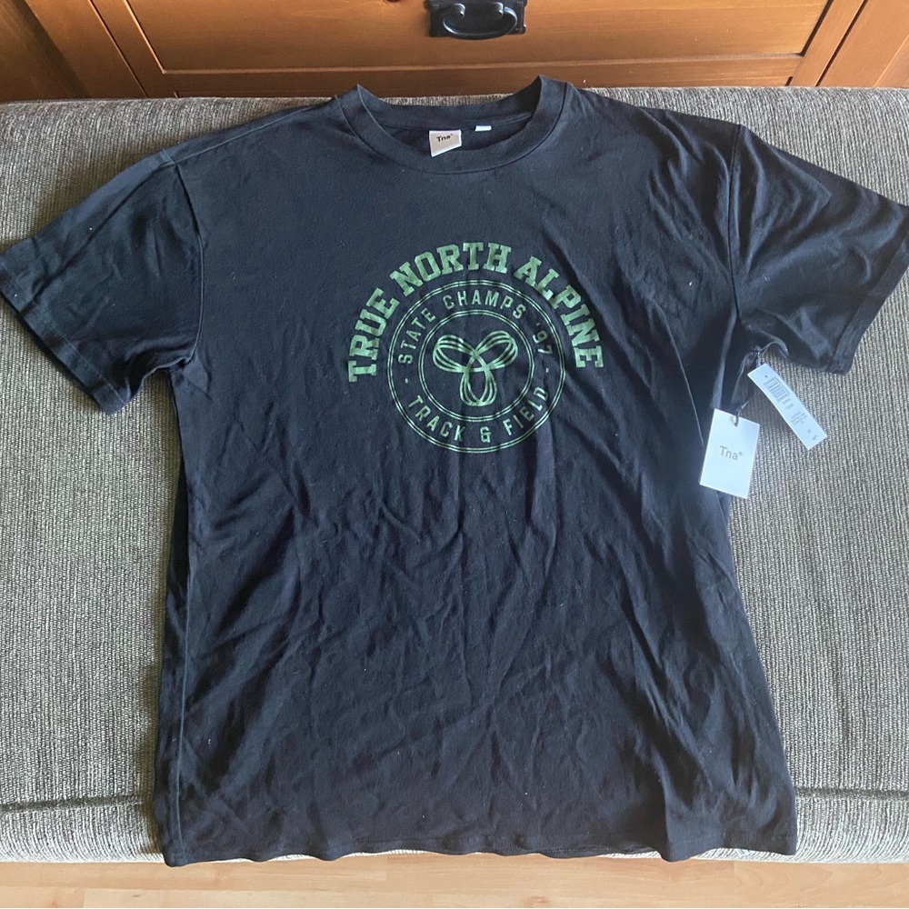 NWT Arotzia TNA Black Tee with Green Graphic
